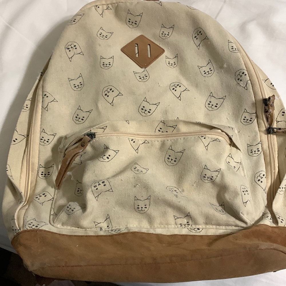 Cotton cat face print backpack